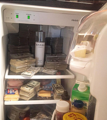 50 Cent's refrigerator, filled with food and money
