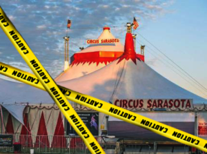caution tape in front of Circus Sarasota tent
